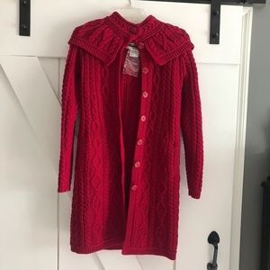 Long Irish red wool sweater. Never worn.